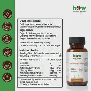 Organische ashwagandha-capsules 475 mg – veganistisch niet-ggo-kruidensupplement (60 capsules) afbeelding 7