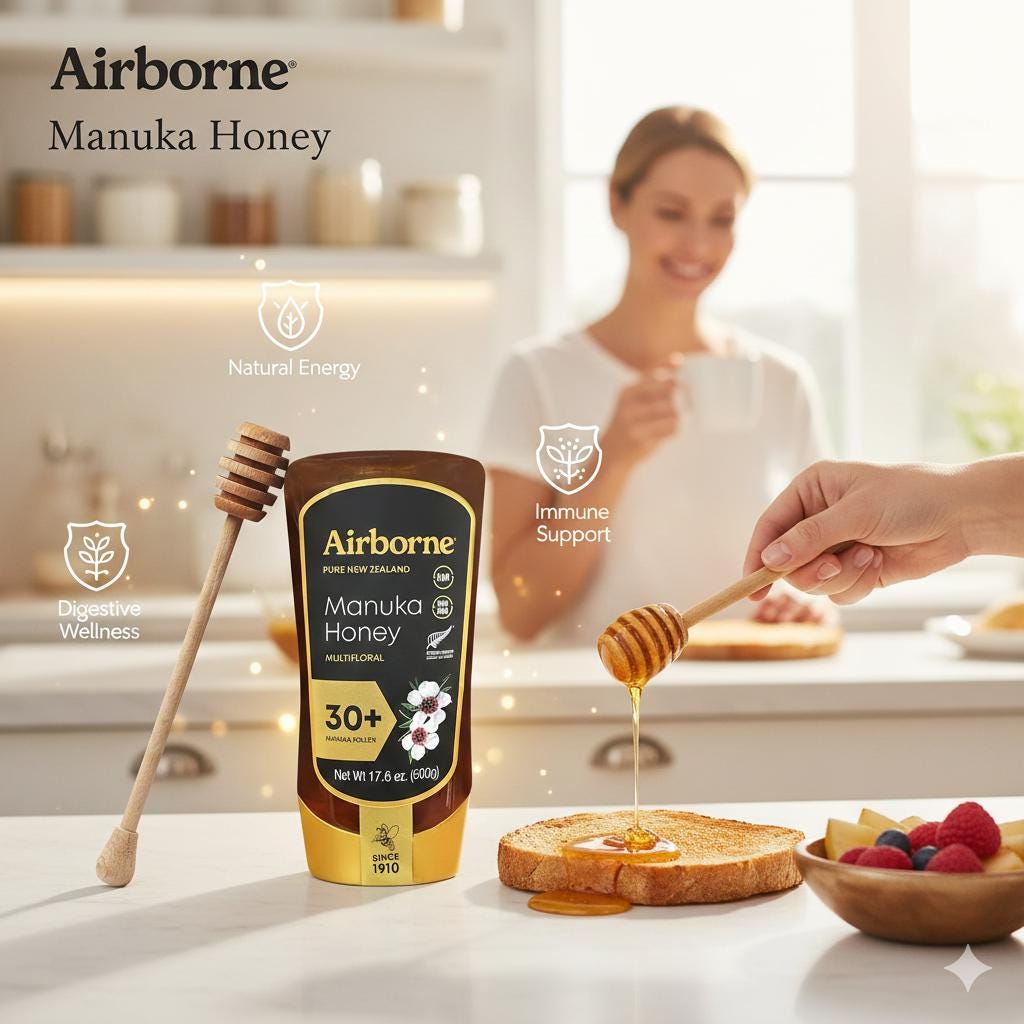 Airborne Manuka Honey 30+ Raw Multifloral New Zealand (17.6 Oz