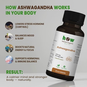 Organische ashwagandha-capsules 475 mg – veganistisch niet-ggo-kruidensupplement (60 capsules) afbeelding 4