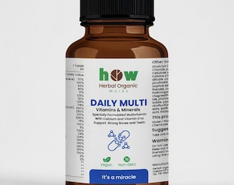 Dagelijks multivitamine- en mineralensupplement, energie, immuniteit, stress, hersengezondheid (veganistisch, non-ggo)