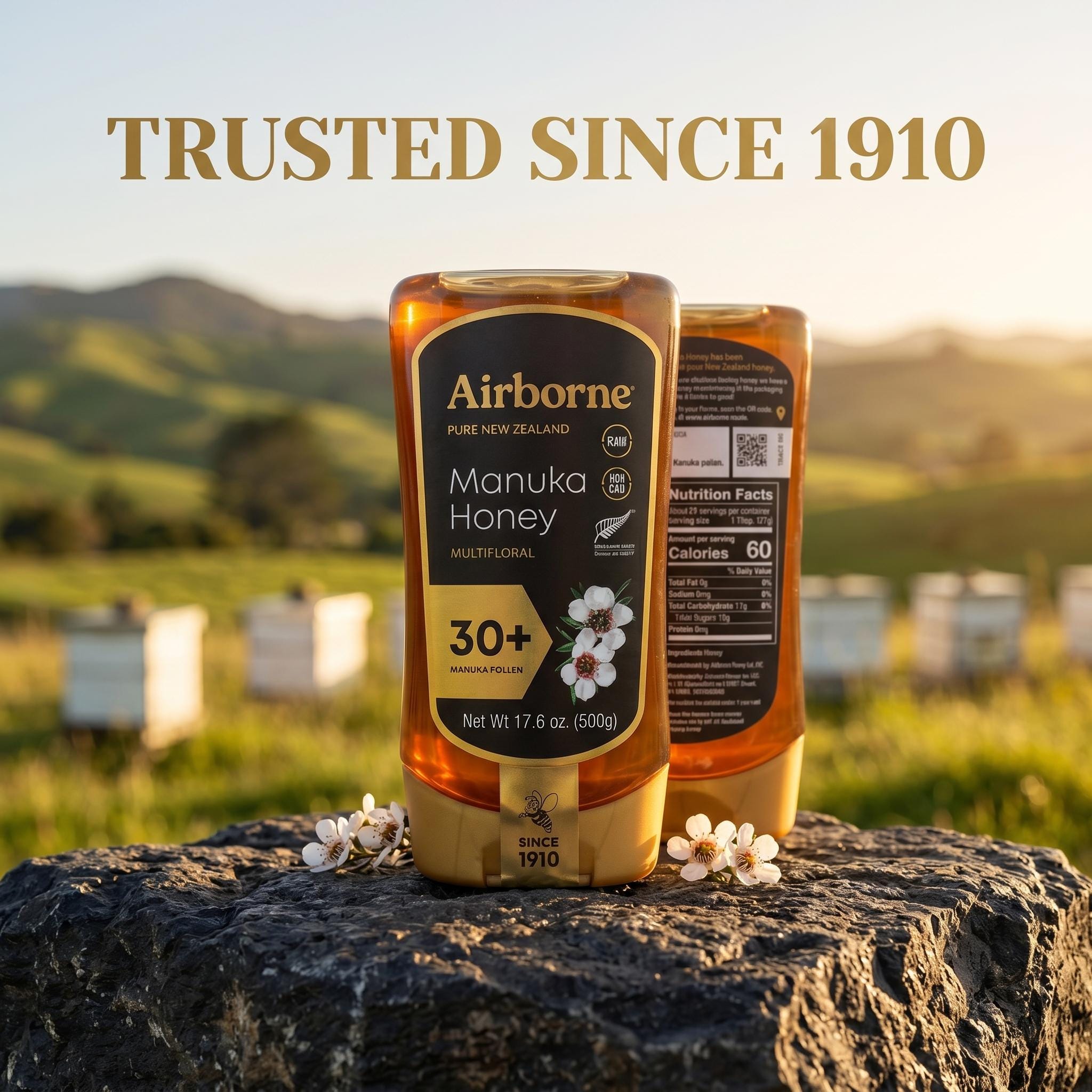Airborne Manuka Honey 30+ Raw Multifloral New Zealand (17.6 Oz