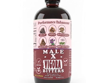 Male-X Vigora Shilajit Bitters | Herbal Tonic, Plant-Based Botanical Blend (16 oz)