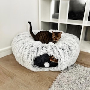 Fluffy Tunnel Cat Bed, Calming Cat Cave, Pet Furniture, Cat Cushion, Warm Cat Blanket, Pet Gifts, Puppy Bed, Kitten Sleep Cave, Cat Lover