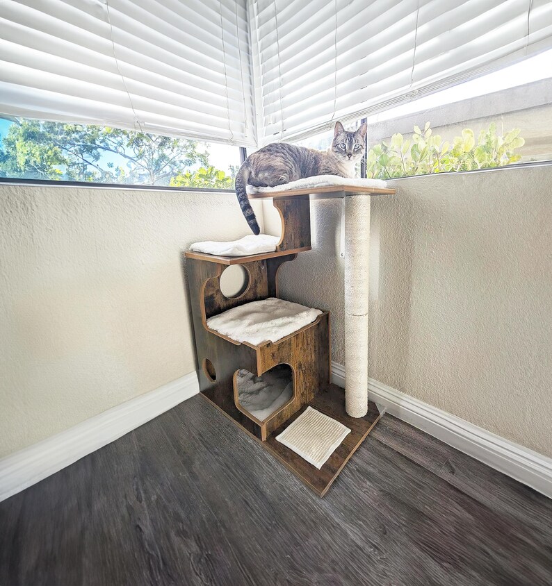 Wood Cat Tree, Pet Furniture, Cat House, Scratcher Toy, Cat Climbing, Cat Scratcher, Wooden Pet Gifts, Cat Lover, Modern Cat Tree