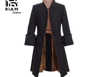 Levita victoriana para hombre: mezcla de lana negra, frac gótico steampunk.