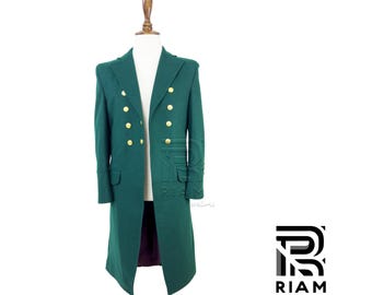 Frac militar de la época de la Regencia, abrigo largo de oficial victoriano, chaqueta cruzada con botones de latón, disfraz histórico unisex para cosplay.