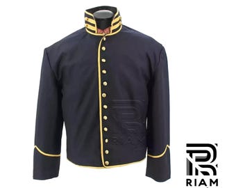 Chaqueta de desfile militar vintage negra con ribete dorado / Abrigo de uniforme de oficial