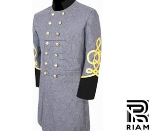 Chaqueta de oficial de la Guerra Civil gris / Chaqueta de desfile militar vintage con galón dorado