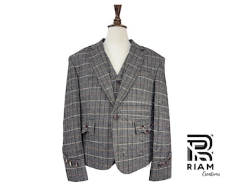 Men’s Tweed Wool Argyle Jacket & Waistcoat Set – Scottish Highland Wedding Outfit