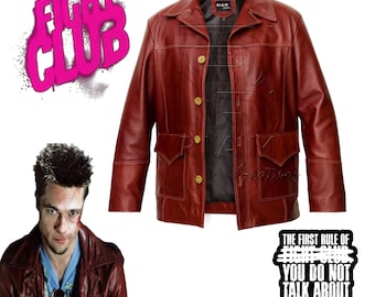 Chaqueta de cuero roja de Tyler Durden de Fight Club / Réplica de la chaqueta de Brad Pitt de la película Mayhem / Chaqueta de cuero roja vintage de los 90 / Disfraz de cosplay para Halloween