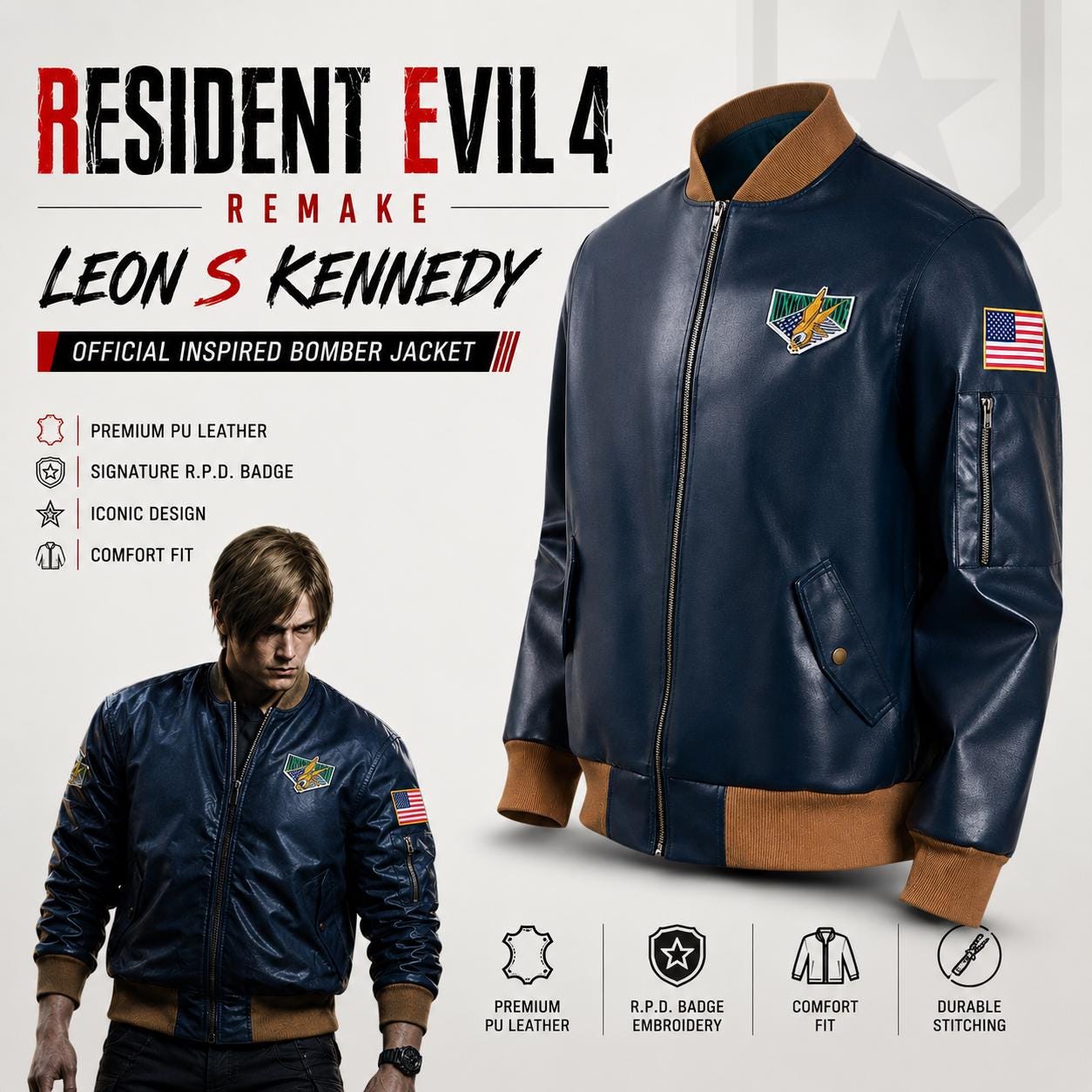Leon kennedy blue bomber jacket - Etsy 日本