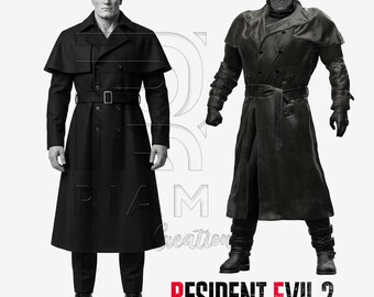 Mr. X Tyrant Resident Evil 2 Cosplay Costume Set | Black Trench Coat with Cape | Officer Outfit with Pants & Shoes | Game Inspired Costume