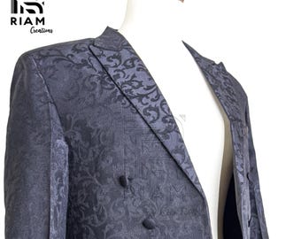 Frac de jacquard negro, chaqueta victoriana de doble botonadura, abrigo gótico steampunk, blazer formal de boda estilo Regencia, esmoquin hecho a mano