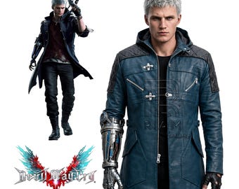 Chaqueta de Nero de Devil May Cry / Disfraz de cosplay de DMC 5 en cuero azul con capucha / Gabardina gótica cyberpunk / Traje de cosplay de anime / Cosplay para Comic Con