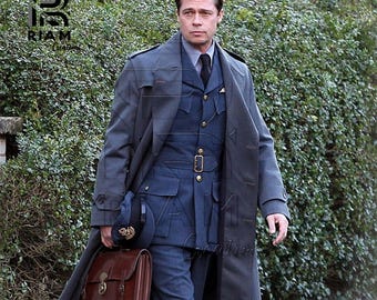 Conjunto de chaqueta y pantalón militar Brad Pitt: uniforme de oficial inspirado en la película, traje de estilo militar vintage para hombre, conjunto de chaqueta de lana hecha a mano.