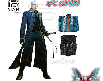 Disfraz de Vergil de Devil May Cry 5 / Traje de Halloween / Disfraz de anime de Vergil de DMC 5 con chaleco, pantalones, guantes y corbata / Cosplay para Comic Con