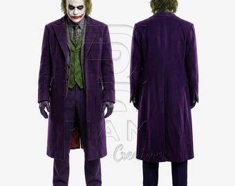 Disfraz completo de Joker de Heath Ledger unisex / Traje de cosplay de Caballero Oscuro / Abrigo de lana morado, chaleco verde, pantalones a rayas, Halloween Comic Con