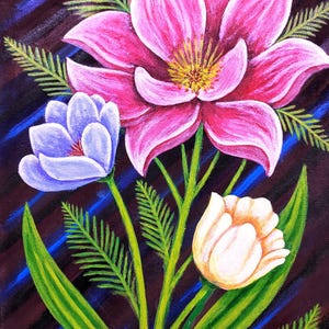Original Acrylic Flower Painting on Canvas - 12x18 inch
