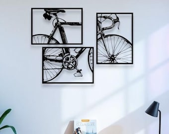 Wooden Bicycle Wall Art, Modern Cycling Decor, Set of 3