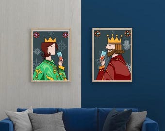 King and Queen Art Print - Royal Couple Wall Art - Elegant Framed Canvas - Tea Lovers - Modern Home Decor Dopamine Decor
