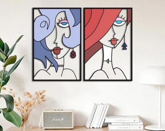 Abstract Face Wooden Wall Art: Minimalist Line Art, Boho Decor