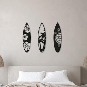 Surfboard Wall Art Beach House Wall Decor Coastal Nautical Wall Hanging Tropical Wooden Surfboard Room Decoration Surfing decor
