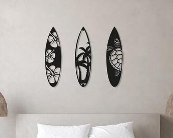 Wooden Surfboard Wall Art: Tropical Beach House Decor, Set of 3
