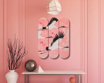 Japanese Crane Wall Art 3D Set Skateboard design Minimalist Wall Decor Bird Artwork for Living Room & Bedroom  Elegant Asian Home Decor