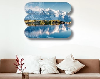 Layered Mountain Landscape Wall Art – Rustic Wood or Plexiglass Decor