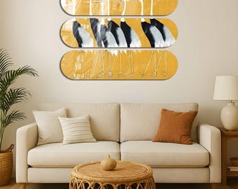 Crane Wall Art Set: Minimalist Golden Bird Decor, Japandi Style