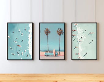 Summer vibes Wall Art Triptych Beach and Surf Canvas Ocean & Surfing Decor Coastal Landscape Print Modern Beach House Art