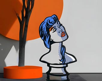 Pop Art Sculpture Bust  Modern Comic Style Woman Statue for Desk or Shelf Colorful Decor for Art Lovers, Studios, or Gifts
