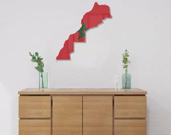 Moroccan Flag Wall Map – Plexiglass Wall Art | Modern Morocco Map Decoration with UV Print