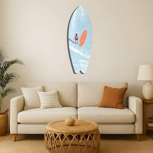 Surfboard Wall Art  Coastal Surf Decor for Living Room  Beach House Wall Hanging  Modern Surfboard Shape Wood Wall Accent