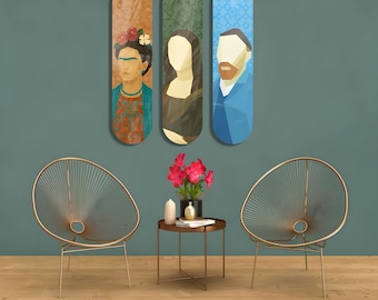 Modern Artist Portrait Panel Set: Frida, Mona Lisa, Van Gogh