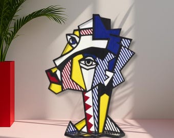 Pop Art Face Sculpture: Colorful Plexiglass Art, Modern Home Decor