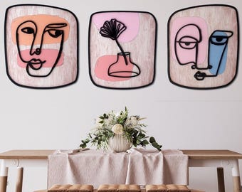 Abstract Face Wood Wall Art, Modern Minimalist Decor