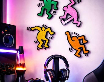Pop Art Dancing Figures Wall Decor, Set of 4, Gaming Room Art