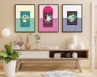 Moroccan Wall Art Set Islamic Geometric Prints Decor Arabic Wall Hanging Boho  Canvas