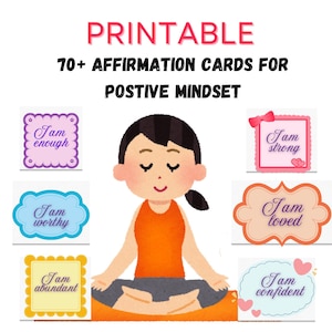 Positive Affirmation Cards, Printable Affirmation Digital Cards, Mindfulness and Motivational Cards with Free Bonuses