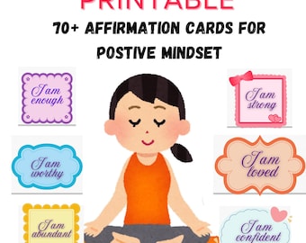 Positive Affirmation Cards, Printable Affirmation Digital Cards, Mindfulness and Motivational Cards with Free Bonuses