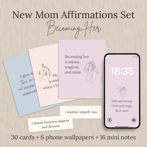 New Mom Support Bundle – Printable Postpartum Affirmations, Phone Wallpapers & Mini Notes