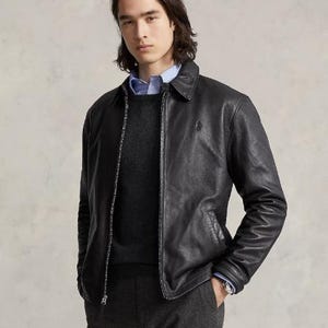 Veste Polo Ralph Lauren faite main pour homme en cuir 100 % véritable style intemporel Veste en cuir noire pour homme