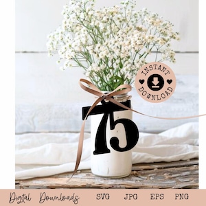 Número 75 I Decoración para fiesta de cumpleaños número 75 SVG I Descarga de celebración número 75 I Archivo de corte 75 I Decoraciones para centros de mesa de fiesta