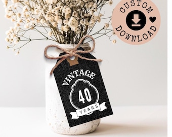 Custom Vintage Birthday Decorations I 40th Birthday Decorations For Him l 40th Party Centerpiece Download l Party Favor Ideas I Any Age