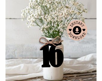 Sweet 16 I Number 16 Party Decor SVG I 16th Birthday Celebration Download I 16 Cut File I Party Centerpiece Decorations