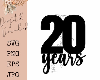 Archivo SVG para cortar la decoración de tarta de 20.º aniversario (descarga digital)
