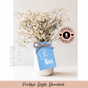 Oh Boy Baby Shower / Boy Baby Shower Mason Jar Tag Download / Baby Shower Cake Topper / PDF Tag / Oh Boy Centerpiece Decorations