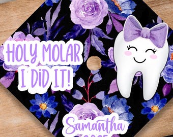 Black Graduation Cap Topper with Tooth Graphic - \
