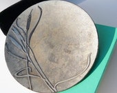 vintage Otto Heintz sterling cattails overlay on bronze plate, card receiver plate, 1912 Arts and Crafts movement